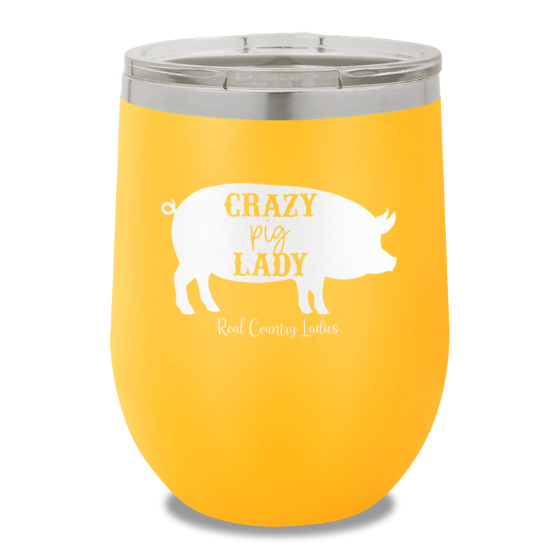 Crazy Pig Lady 12oz Stemless Wine Cup