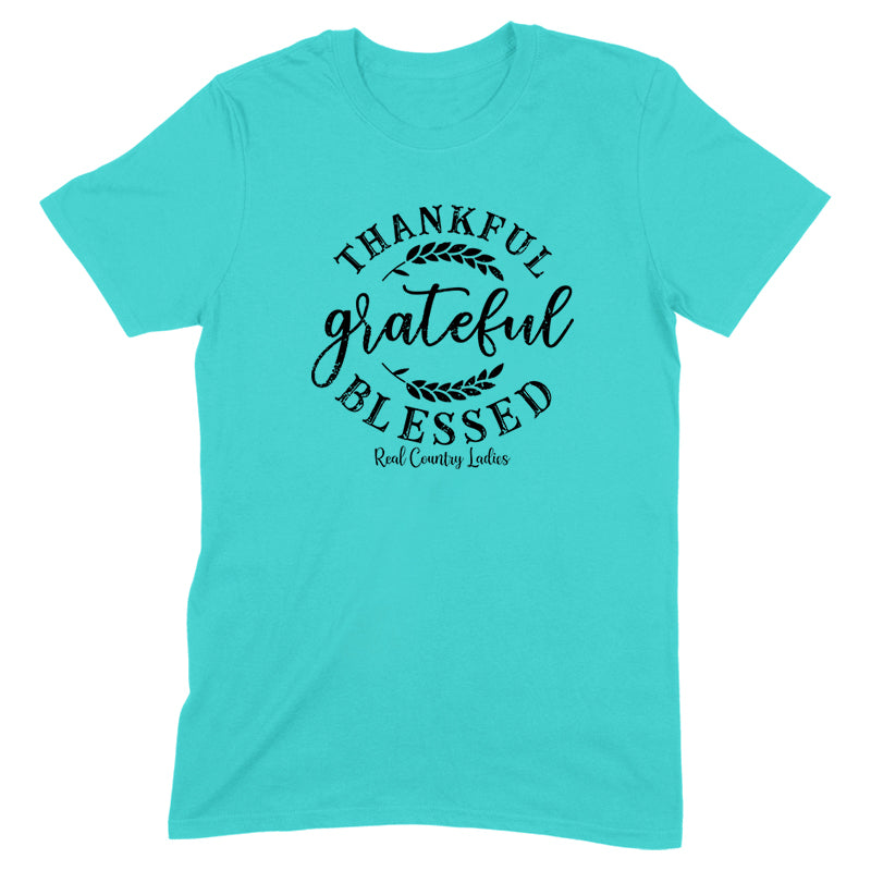 Thankful Grateful Blessed Black Print Front Apparel