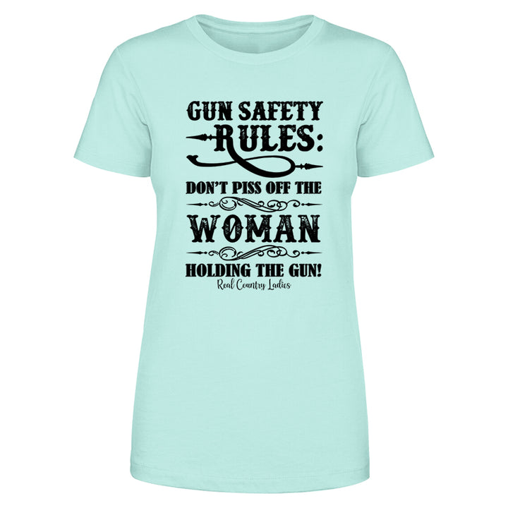 Gun Safety Rules Black Print Front Apparel