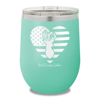 Flag Heart Deer 12oz Stemless Wine Cup