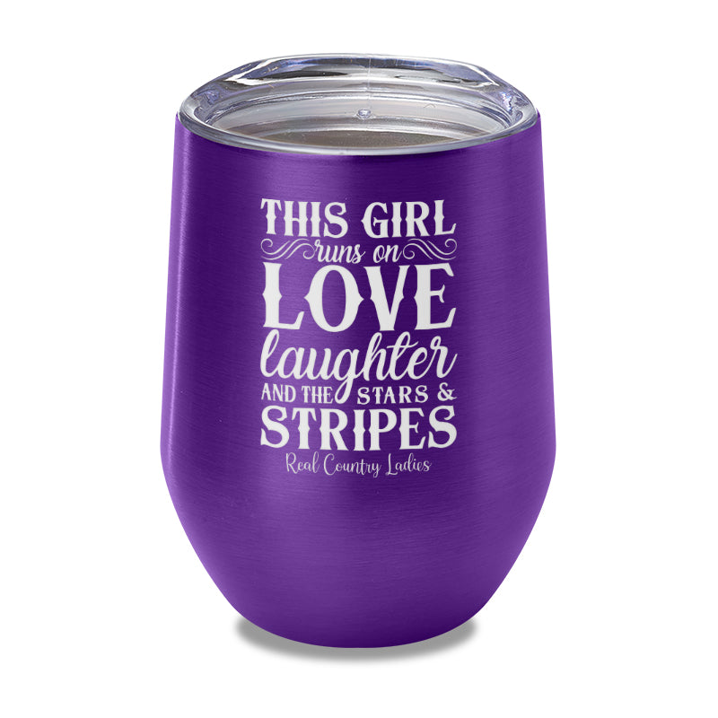 This Girl Runs On Stars And Stripes Laser Etched Tumbler