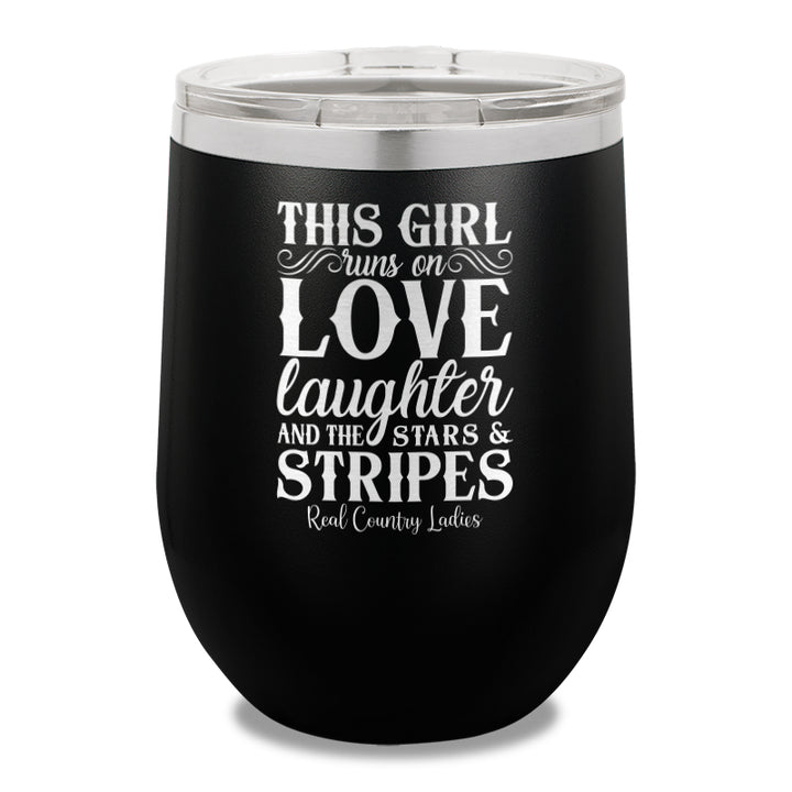 This Girl Runs On Stars And Stripes 12oz Stemless Wine Cup