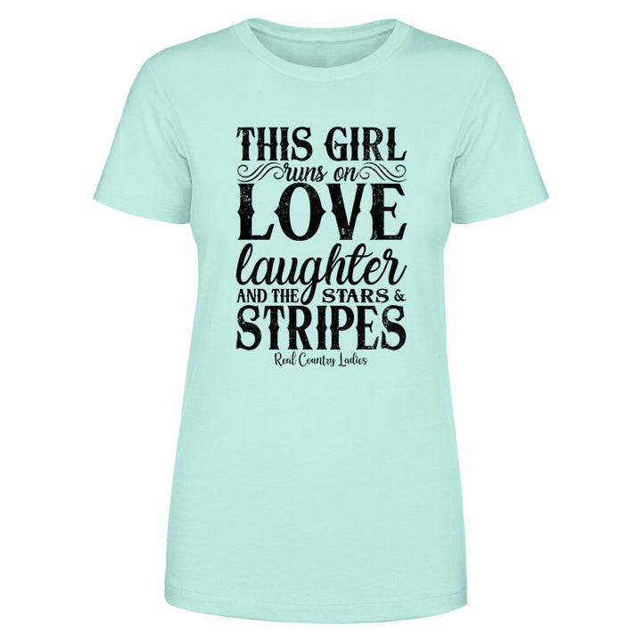 This Girl Runs On Stars And Stripes Black Print Front Apparel