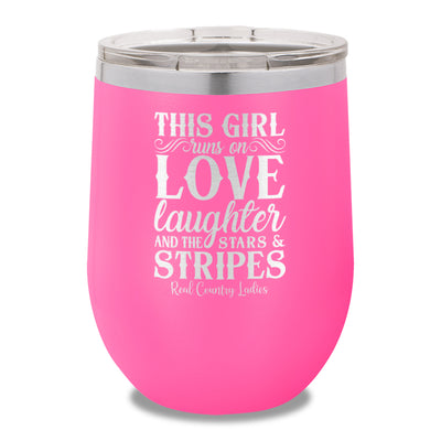 This Girl Runs On Stars And Stripes 12oz Stemless Wine Cup