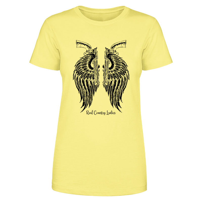 Angel Wings Revolvers Black Print Front Apparel