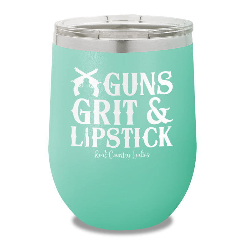 Guns Grit And Lipstick 12oz Stemless Wine Cup