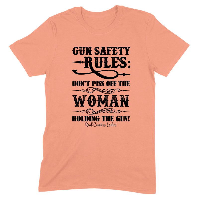 Gun Safety Rules Black Print Front Apparel