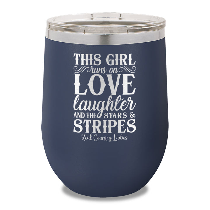 This Girl Runs On Stars And Stripes 12oz Stemless Wine Cup