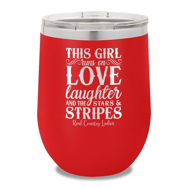 This Girl Runs On Stars And Stripes 12oz Stemless Wine Cup