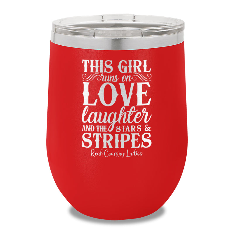 This Girl Runs On Stars And Stripes 12oz Stemless Wine Cup