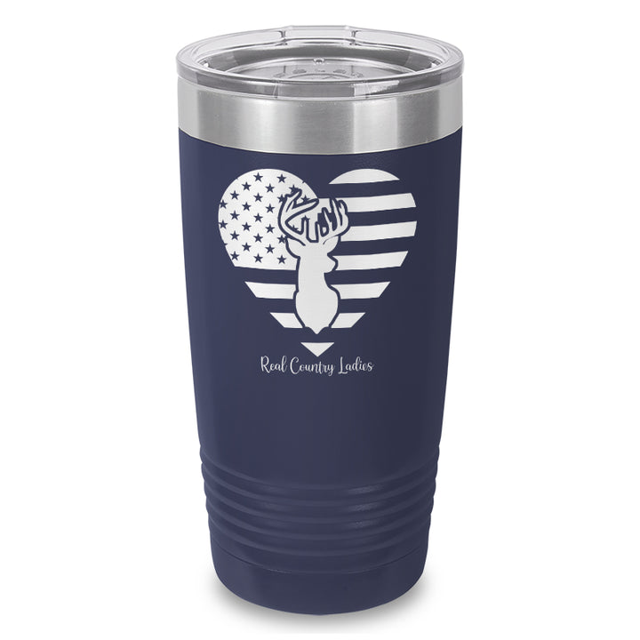 Flag Heart Deer Laser Etched Tumbler