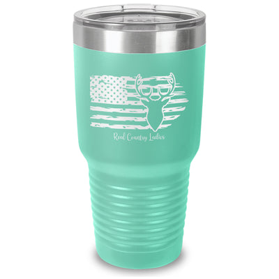 Deer USA Flag Laser Etched Tumbler