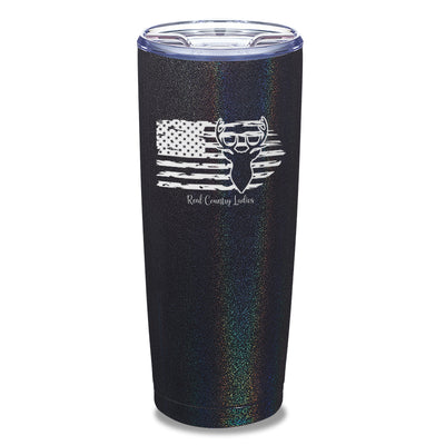 Deer USA Flag Laser Etched Tumbler