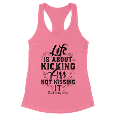 Life Is About Kicking Black Print Front Apparel