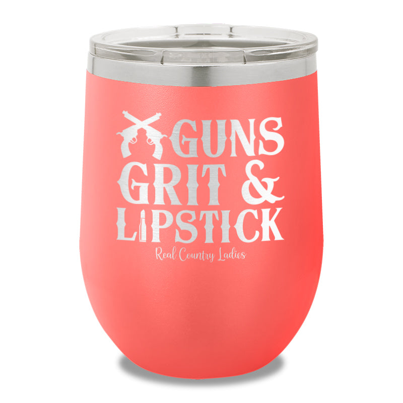 Guns Grit And Lipstick 12oz Stemless Wine Cup