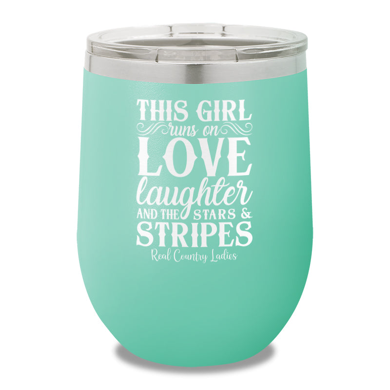 This Girl Runs On Stars And Stripes 12oz Stemless Wine Cup