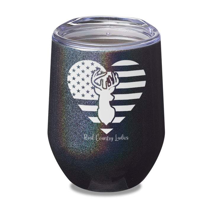 Flag Heart Deer Laser Etched Tumbler