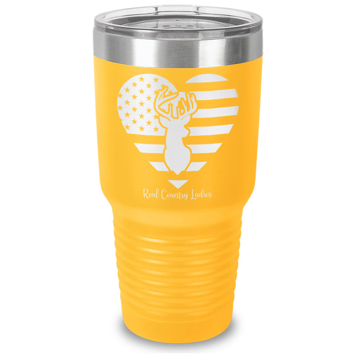 Flag Heart Deer Laser Etched Tumbler