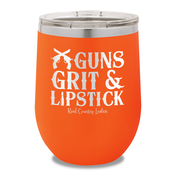 Guns Grit And Lipstick 12oz Stemless Wine Cup