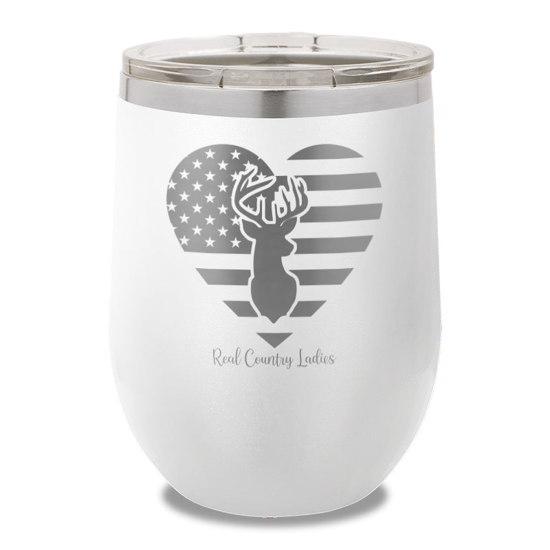 Flag Heart Deer 12oz Stemless Wine Cup