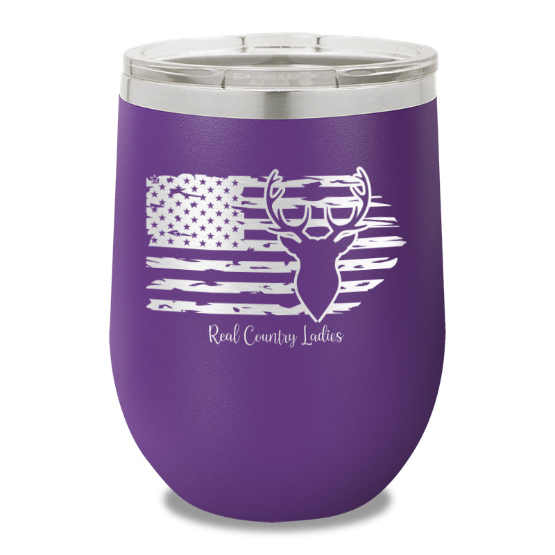 Deer USA Flag 12oz Stemless Wine Cup