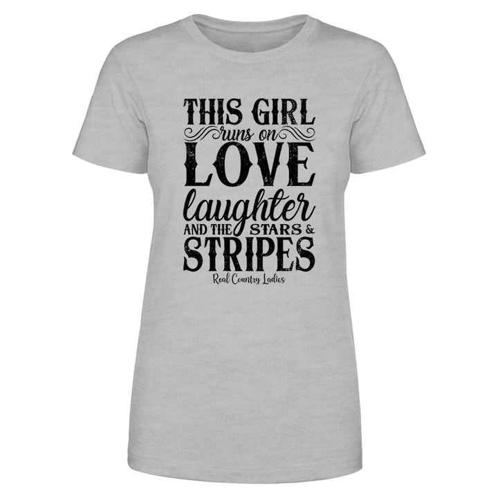 This Girl Runs On Stars And Stripes Black Print Front Apparel