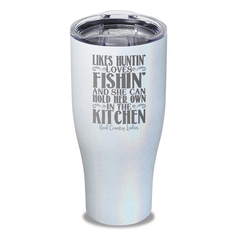 Likes Huntin Loves Fishin Laser Etched Tumbler