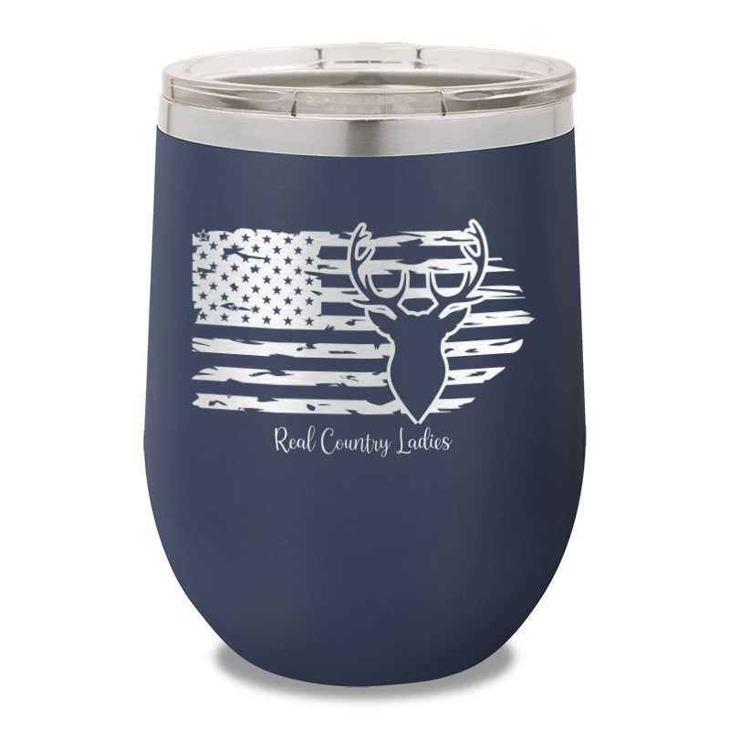 Deer USA Flag 12oz Stemless Wine Cup