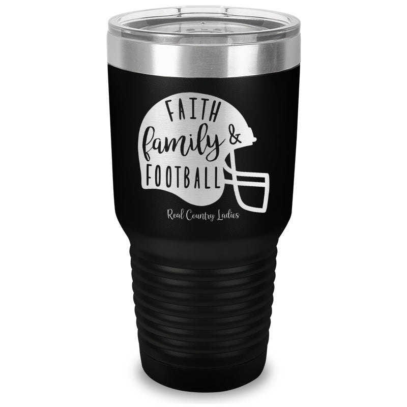 Faith Family Football Laser Etched Tumbler