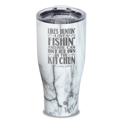 Likes Huntin Loves Fishin Laser Etched Tumbler