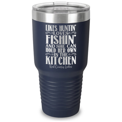 Likes Huntin Loves Fishin Laser Etched Tumbler