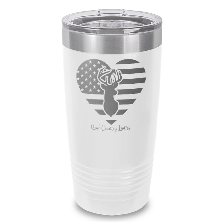 Flag Heart Deer Laser Etched Tumbler