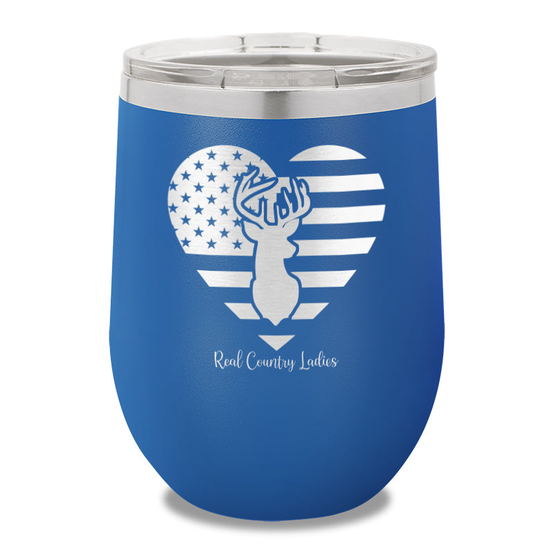 Flag Heart Deer 12oz Stemless Wine Cup