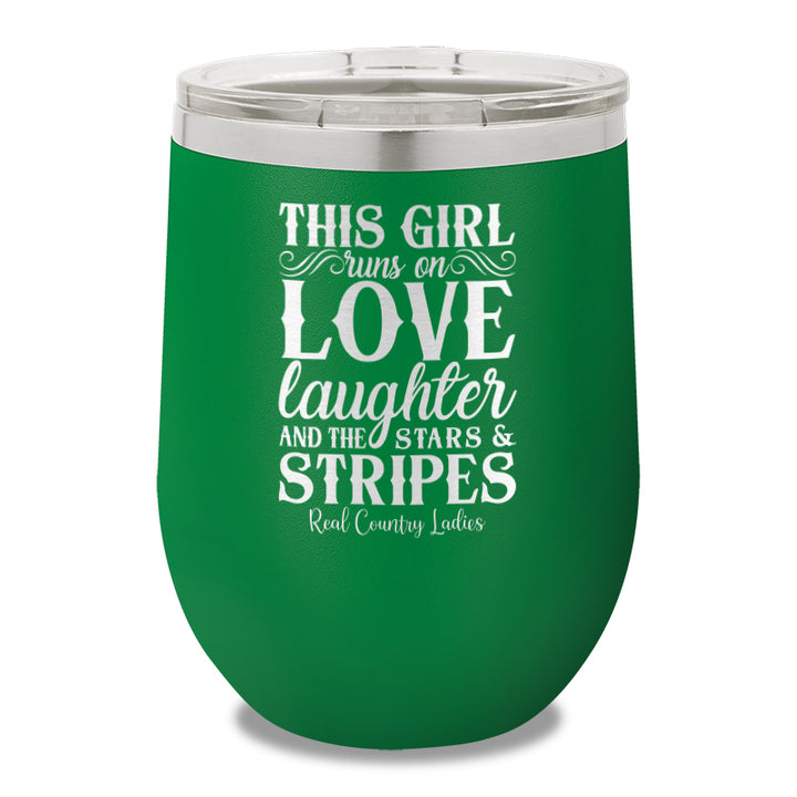 This Girl Runs On Stars And Stripes 12oz Stemless Wine Cup