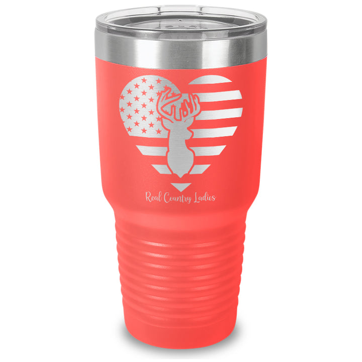 Flag Heart Deer Laser Etched Tumbler