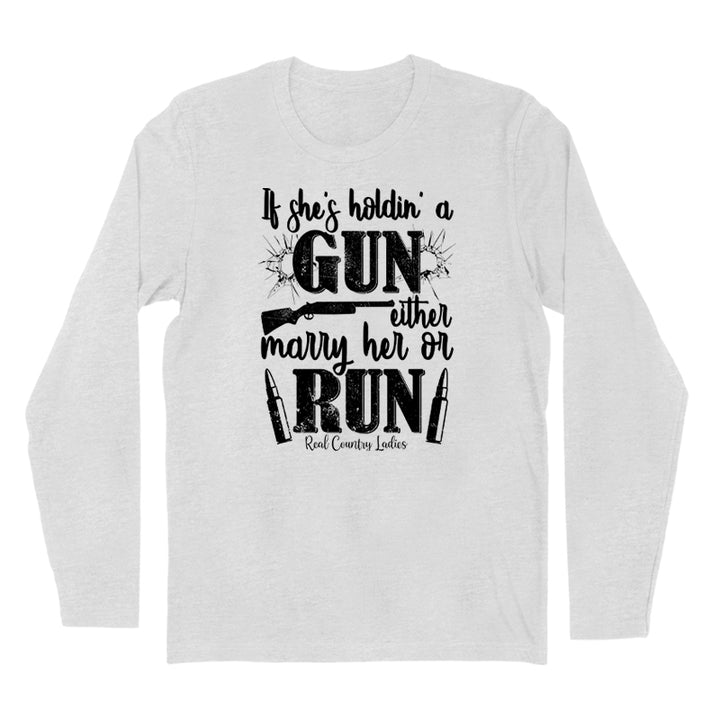 If She's Holdin' A Gun Black Print Hoodies & Long Sleeves