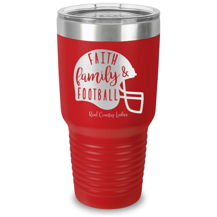 Faith Family Football Laser Etched Tumbler