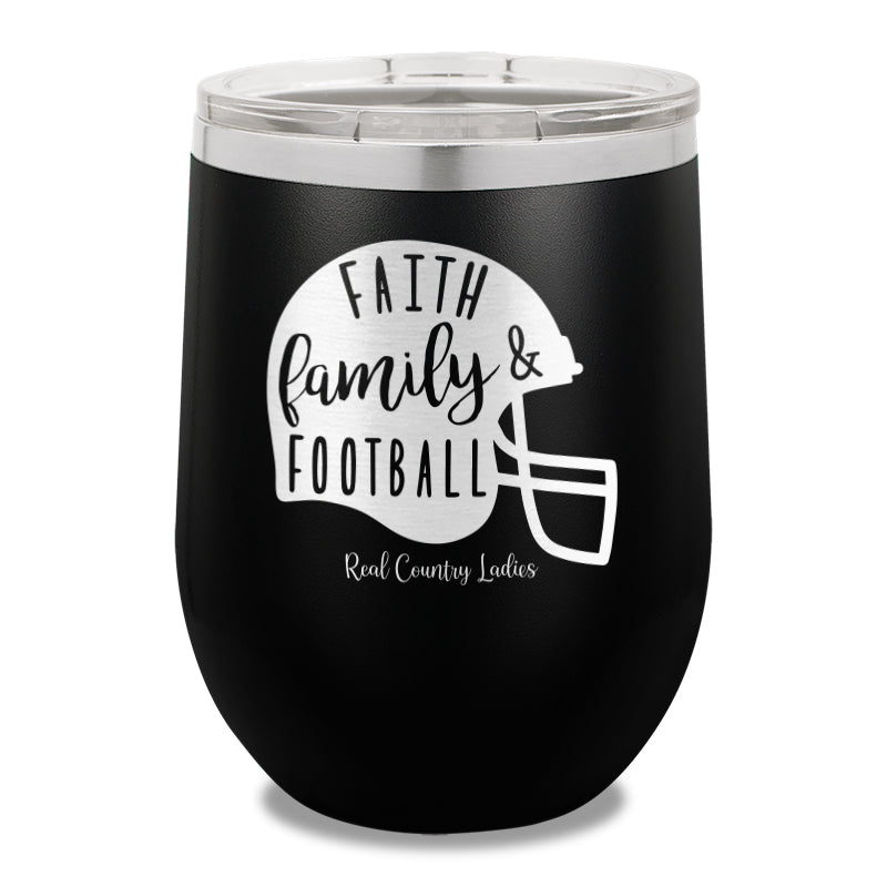 Faith Family Football 12oz Stemless Wine Cup