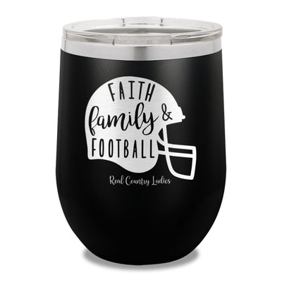 Faith Family Football 12oz Stemless Wine Cup