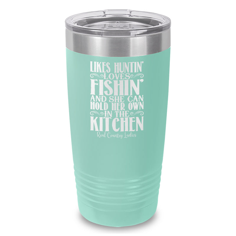 Likes Huntin Loves Fishin Laser Etched Tumbler