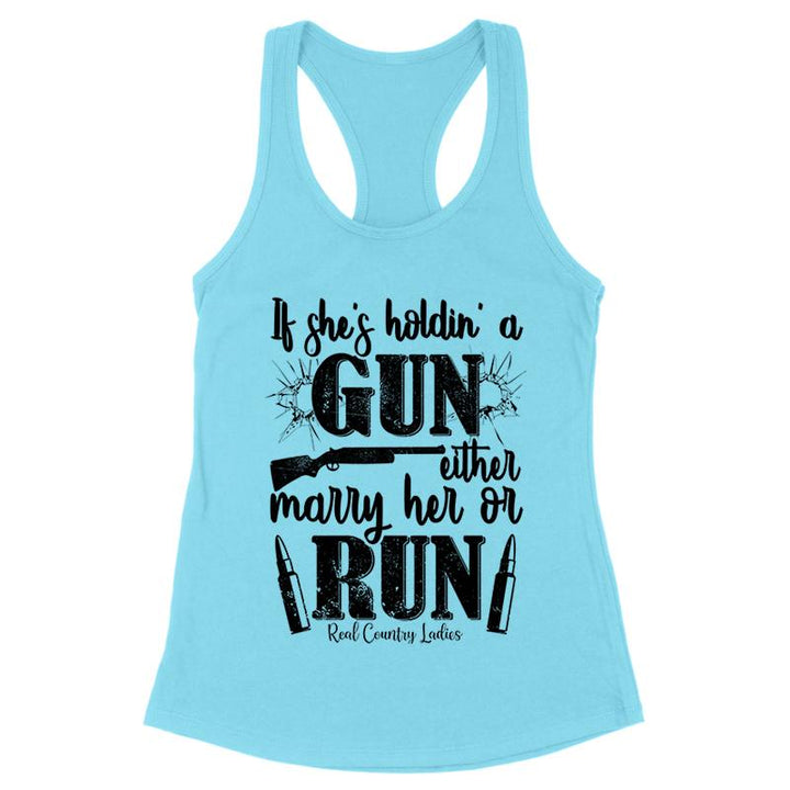 If She's Holdin' A Gun Black Print Front Apparel