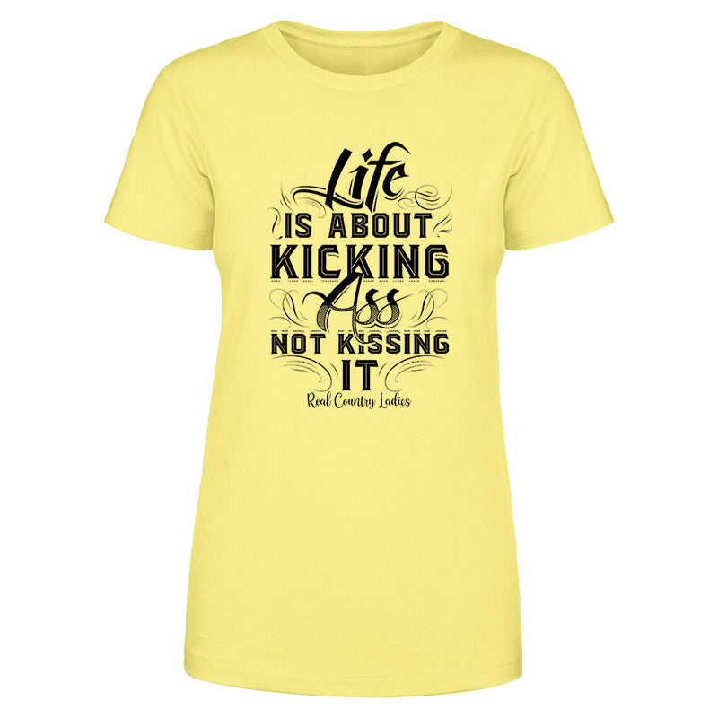 Life Is About Kicking Black Print Front Apparel