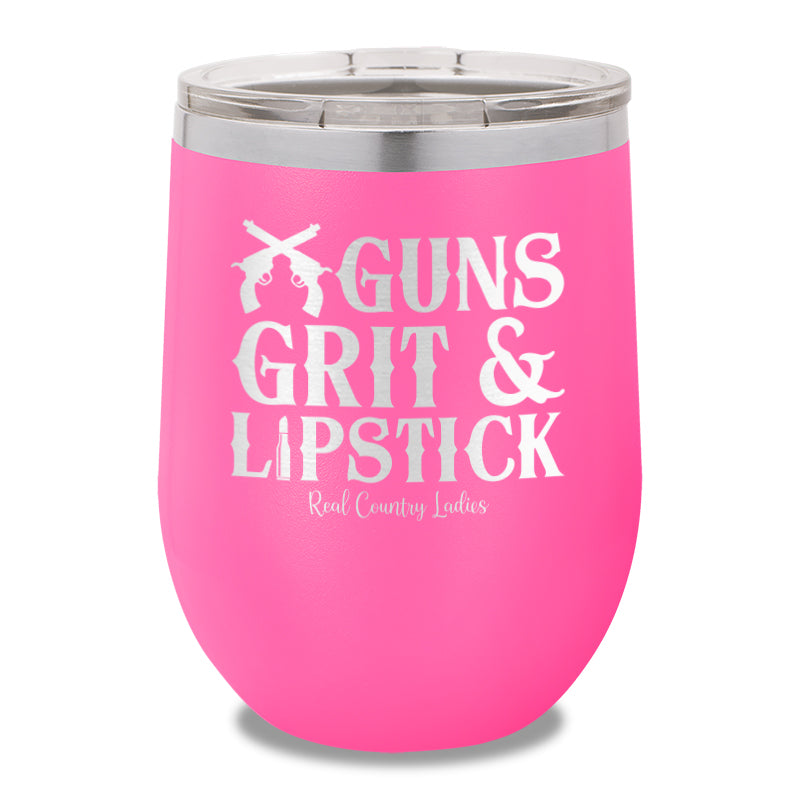 Guns Grit And Lipstick 12oz Stemless Wine Cup