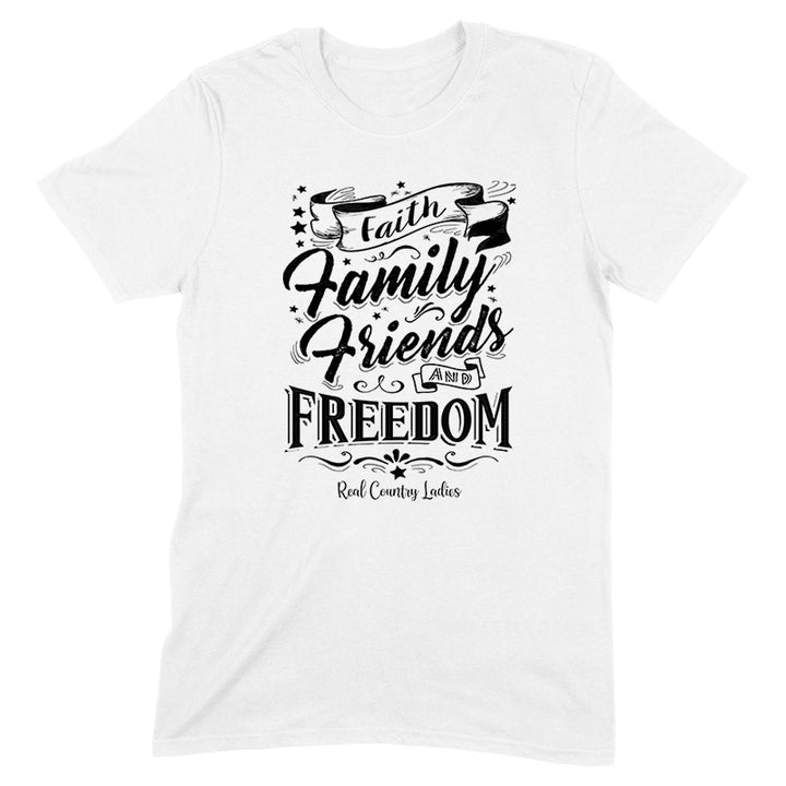 Faith Family Friends Black Print Front Apparel