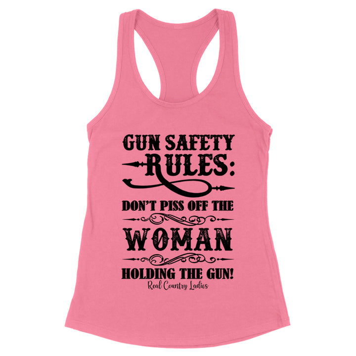 Gun Safety Rules Black Print Front Apparel