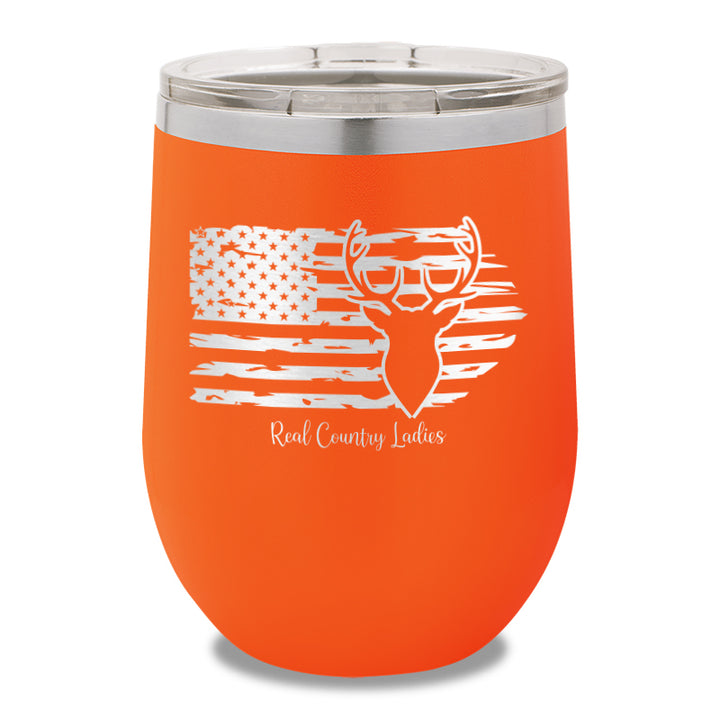 Deer USA Flag 12oz Stemless Wine Cup