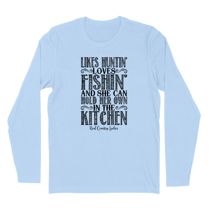 Likes Huntin' Loves Fishin' Black Print Hoodies & Long Sleeves