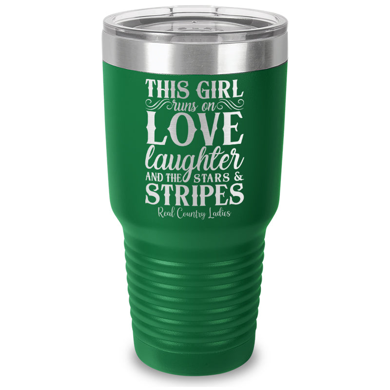 This Girl Runs On Stars And Stripes Laser Etched Tumbler