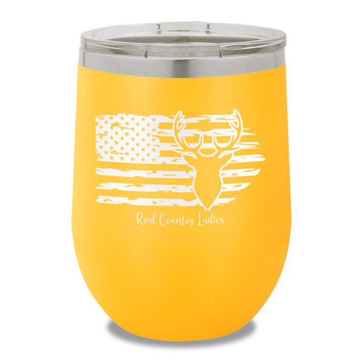 Deer USA Flag 12oz Stemless Wine Cup