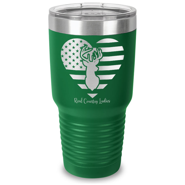 Flag Heart Deer Laser Etched Tumbler